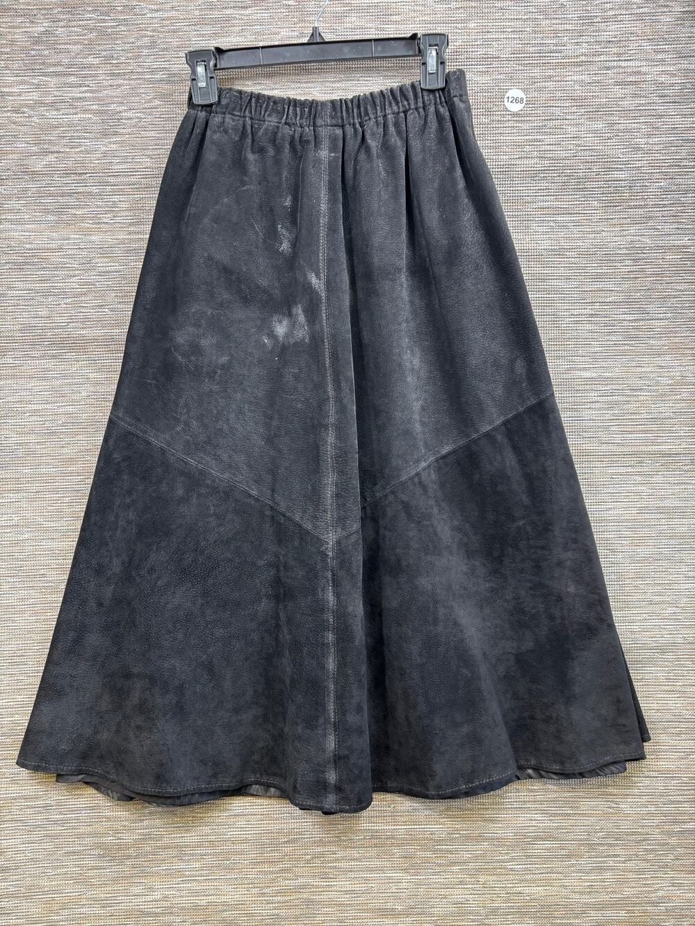 Lear Leathers Skirt Womens M Gray Suede Leather Full Flare Lined Elastic Waist